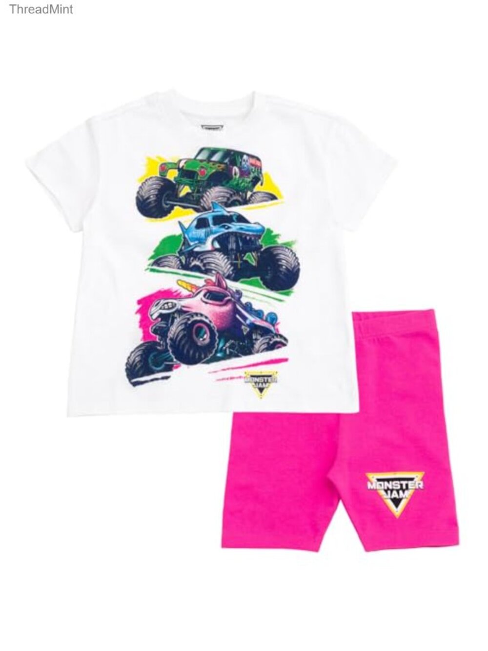 Monster Jam Girls Drop Shoulder T-Shirt & Bike Shorts Set - Grave Digger